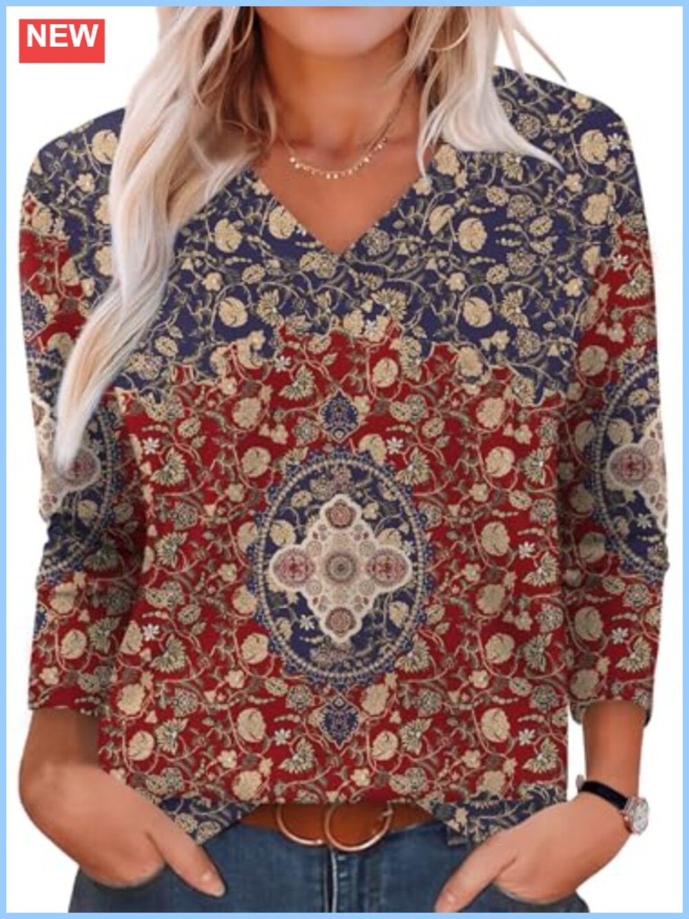 XIEERDUO Long Sleeve V Neck Tunic Top Loose Fit Basic Women's Shirt